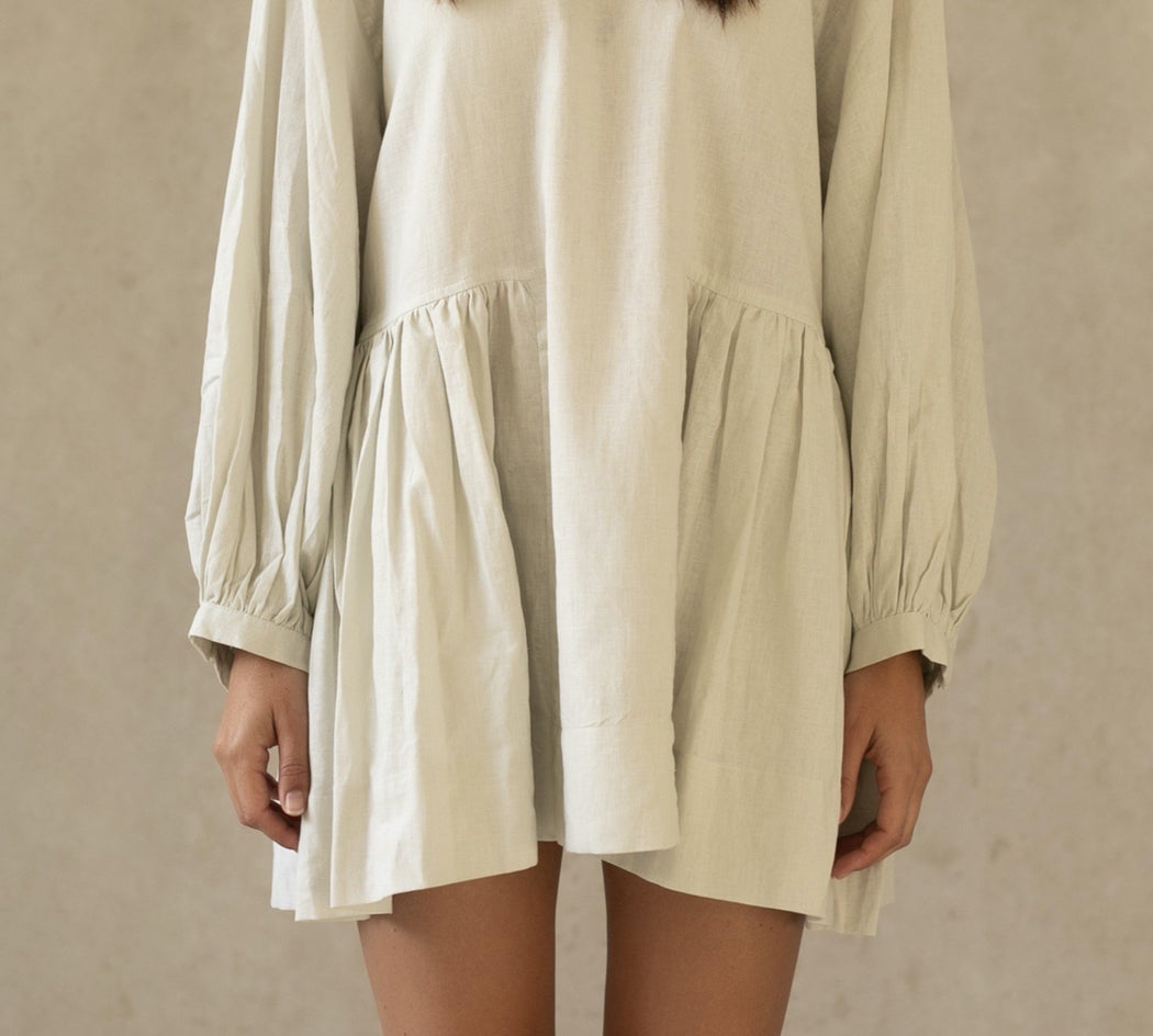 LINEN SOMERLUS DRESS OATMEAL